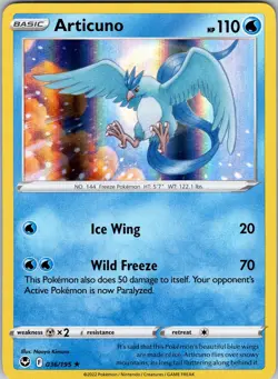 Pokemon TCG Articuno Sword & Shield Silver Tempest 036/195 Holo Rare Card NM - Image 1