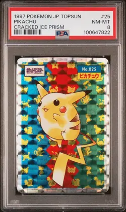 1997 POKEMON JPN TOPSUN CRACKED ICE PRISM #25 PIKACHU PSA 8 - Image 1