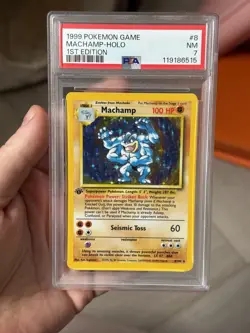 1999 POKEMON 1ST EDITION Machamp 8/102 Holo PSA 7 TRADING CARD GAME TCG - Image 1