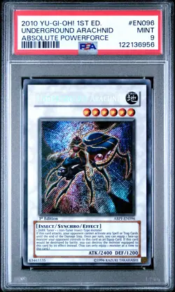 2010 YU-GI-OH! ABPF-ABSOLUTE POWERFORCE 1ST ED #EN096 UNDERGROUND ARACHNID PSA 9 - Image 1