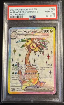 ALOLAN EXEGGUTOR EX 2024 POKEMON SURGING SPARKS ULTRA RARE 225/191 PSA 10 GEM MT - Image 1
