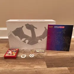 Pokemon Sword & Shield Charizard UPC Empty Box w/ Gold Coin,Sleeves,Dice etc. - Image 1