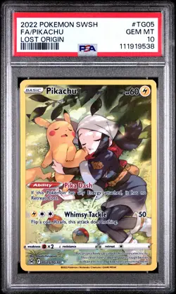 2022 POKEMON SWORD & SHIELD LOST ORIGIN #TG05 FULL ART/PIKACHU PSA 10 - Image 1