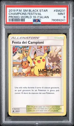 PSA 9 Pikachu SM231 - World's Champion's Festival 2019 ITA Pokemon - SM Promo - Image 1