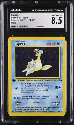 CGC 8.5 Lapras 1999 Fossil 1st Edition 10/62 Holo Pokemon Card - Image 1