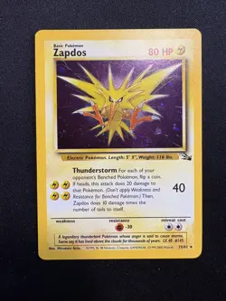 Pokemon Zapdos Fossil Rare Holo Card 15/62 NM/M Condition. WOTC Vintage 1999 - Image 1