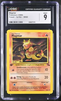 CGC 9 MINT Magmar 1999 Fossil 1st Edition 39/62 Pokemon Card - Image 1