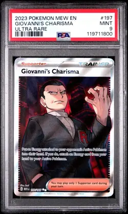 2023 Pokemon MEW EN Giovanni’s Charisma Ultra Rare #197 PSA 9 Mint - Image 1