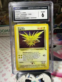 Pokemon TCG CGC 6 Zapdos Holo 15/62 - Fossil Unlimited Holo Rare - Image 1