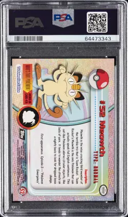 1999 TOPPS POKEMON TV #52 MEOWTH PSA 10 - Image 2
