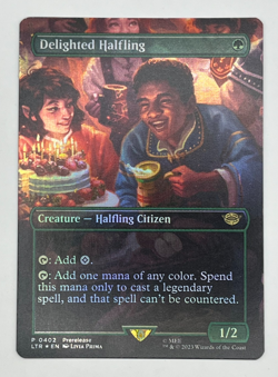 MTG Delighted Halfling Foil #402 Borderless Scene Card LOTR Lord of the Rings - Image 1