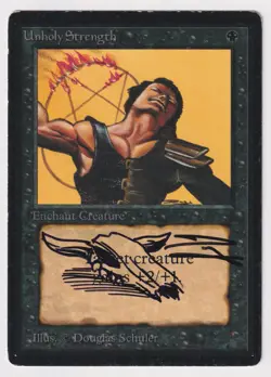 Signed Altered Sketch Unholy Strength HP Beta Limited Artist Douglas Shuler MTG! - Image 1