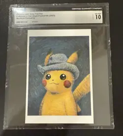 Pokemon x Van Gogh Postcard Pikachu with Grey Felt Hat CGC10 - Image 1
