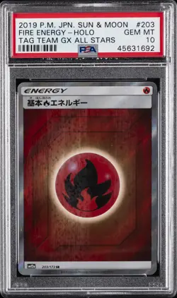 2019 POKEMON JPN SUN & MOON TAG TEAM GX ALL STARS #203 FIRE ENERGY-HOLO PSA 10 - Image 1