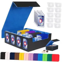 Trading Card Storage Box with Commander Display, 3200+ Card Deck Black/Blue - Image 1