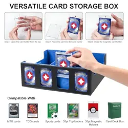 Trading Card Storage Box with Commander Display, 3200+ Card Deck Black/Blue - Image 5