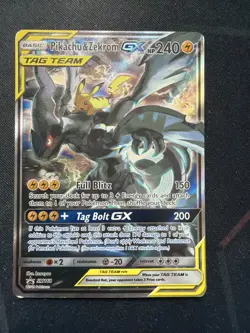 Pikachu & Zekrom GX SM168 Full Art Black Star Promo TAG TEAM Pokemon Card - Image 1