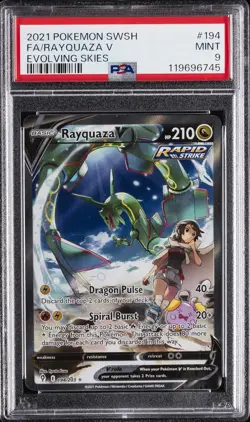 2021 POKEMON SWORD & SHIELD EVOLVING SKIES #194 FULL ART/RAYQUAZA V PSA 9 - Image 1