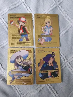 Trainer Gold Foil Fan Art Vinyl Collector Pokemon Card Lot of 4 Lillie, Red's, - Image 1