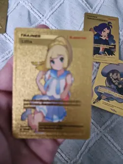 Trainer Gold Foil Fan Art Vinyl Collector Pokemon Card Lot of 4 Lillie, Red's, - Image 5