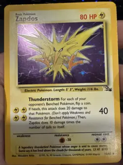 Zapdos 15/62 MP/LP Played Fossil Set 1999 Pokemon Card Holo Rare Holofoil - Image 1