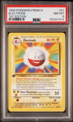 1999 Pokemon FRENCH 1st Edition Base Set Electrode-Electrode 21/102 PSA 8 NM-MT - Image 1