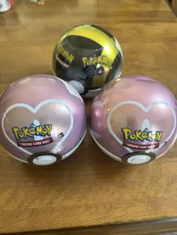 Lot Of 3 Pokemon TCG Pokeball Tins 2 Love Balls J21 And 1 A22 All Sealed - Image 1
