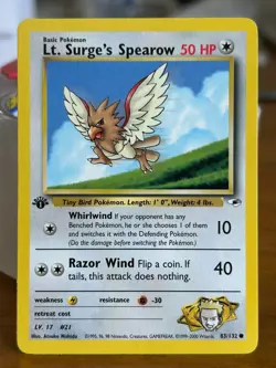Lt Surge's Spearow 83/132 1st Edition Pokemon Gym Heroes MP English Card WOTC - Image 1