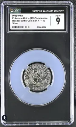 POP 1 🔥 1997 Pokemon Bandai Battle Coin CGC 9 Dragonite Meiji 10 Silver Pocket - Image 1