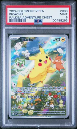 2024 POKEMON SVP EN-SV BLACK STAR PROMO PALDEA ADVENTURE CHEST PIKACHU PSA 9 - Image 1