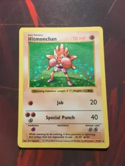 Hitmonchan 7/102 HP Played Base Set Shadowless 1999 Pokemon Card Holo Rare - Image 1