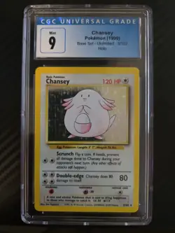 Pokemon TCG Base Set Unlimited Chansey Holo Rare Card 3/102 CGC 9 - Image 1