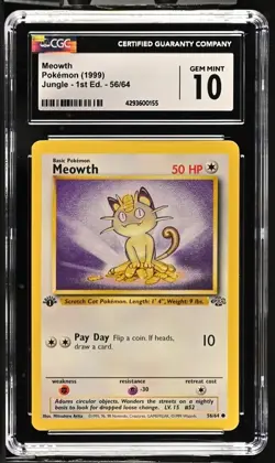 1999 Pokemon TCG Meowth Jungle Card 56/64 1st Edition - Image 1