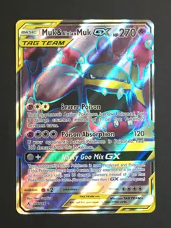 tag team Muk & Alolan Muk GX (Full Art) 196/214 Sm-Unbroken Bonds Holo Pokemon - Image 1