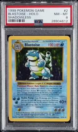 1999 POKEMON BASE SET SHADOWLESS #2 BLASTOISE-HOLO PSA 8 - Image 1