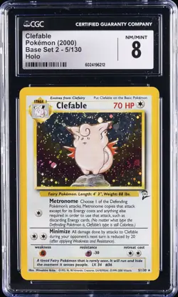 2000 POKEMON BASE SET 2 #5 CLEFABLE-HOLO CGC 8 - Image 1