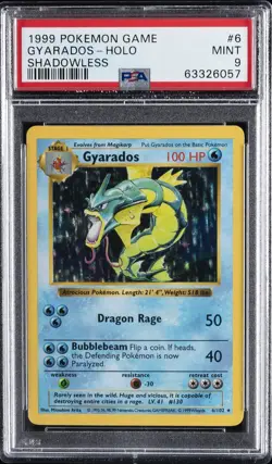 1999 POKEMON BASE SET SHADOWLESS #6 GYARADOS-HOLO PSA 9 - Image 1