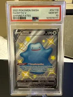 2021 POKEMON SWORD & SHIELD SHINING FATES #SV118 FULL ART/DITTO V PSA 10 - Image 1