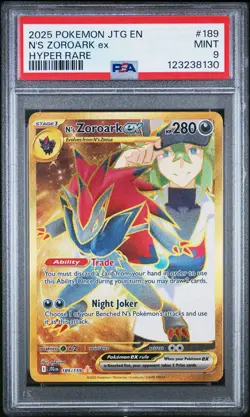 2025 POKEMON JTG EN-JOURNEY TOGETHER HYPER RARE #189 N'S ZOROARK EX PSA 9 - Image 1