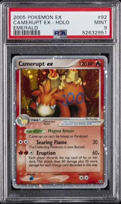 2005 POKEMON EX EMERALD #92 CAMERUPT EX-HOLO PSA 9 - Image 1