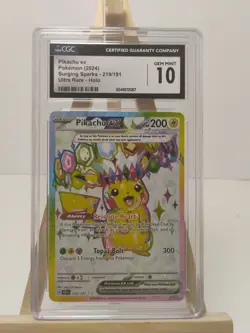 CGC Gem Mint 10 Pikachu ex Pokemon Surging Sparks - 219/191 Pokemon Card TCG - Image 1
