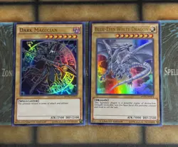 Yugioh Dark Magician + Blue-Eyes White Dragon MVP1 Ultra Rare Promo 2 Card Set - Image 1