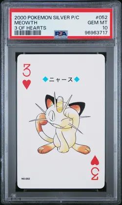 2000 POKEMON SILVER VERSION PLAYING CARDS 3 OF HEARTS #052 MEOWTH PSA 10 - Image 1
