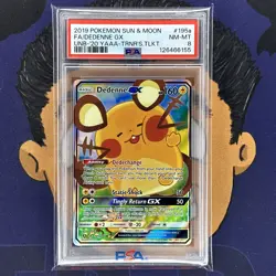PSA 8 NEAR MINT 2019 Pokemon Unbroken Bonds DEDENNE GX #195a Full Art Alt - Image 2