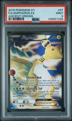 2015 POKEMON XY ANCIENT ORIGINS #87 FULL ART/AMPHAROS EX PSA 9 - Image 1