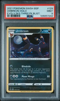 2021 POKEMON SWSH BLACK STAR PROMO #129 UMBREON-HOLO PSA 9 - Image 1
