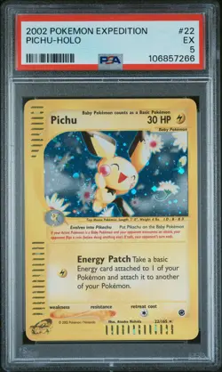 2002 POKEMON EXPEDITION #22 PICHU-HOLO PSA 5 - Image 1