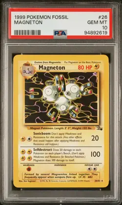 1999 POKEMON FOSSIL #26 MAGNETON PSA 10 - Image 1
