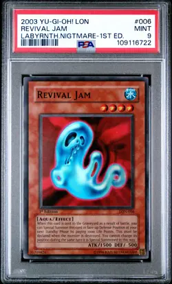 2003 YU-GI-OH! LON-LABYRINTH OF NIGHTMARE 1ST ED #006 REVIVAL JAM PSA 9 - Image 1