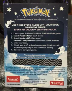 Pokemon - Scarlet & Violet Shiny Koraidon / Miraidon GameStop Promo Card, Unused - Image 2